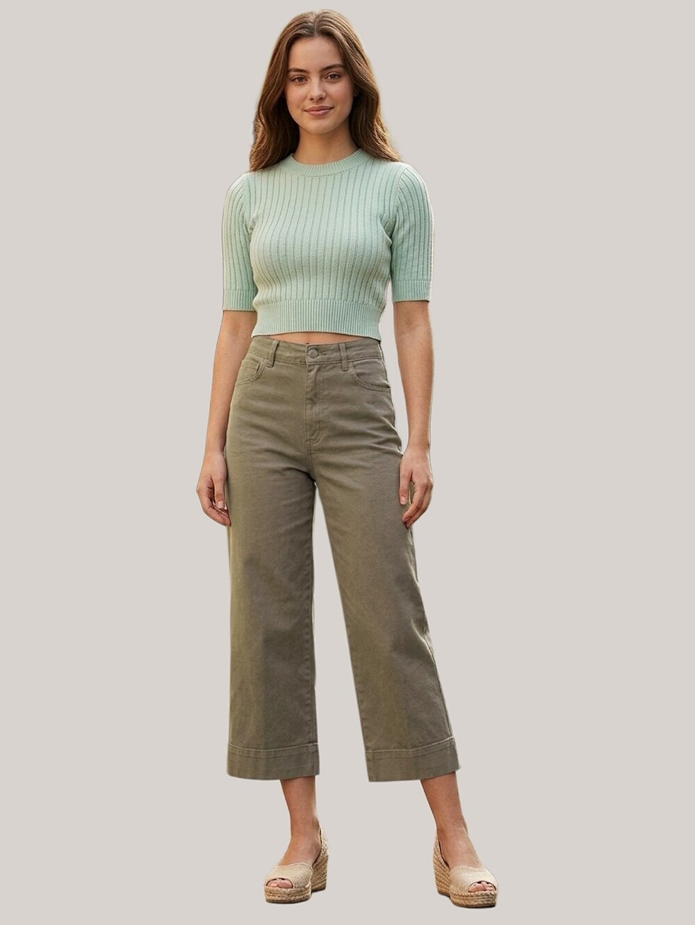 Tristan Wide Leg Modern Capri in Ombre Khaki Green- Size 10